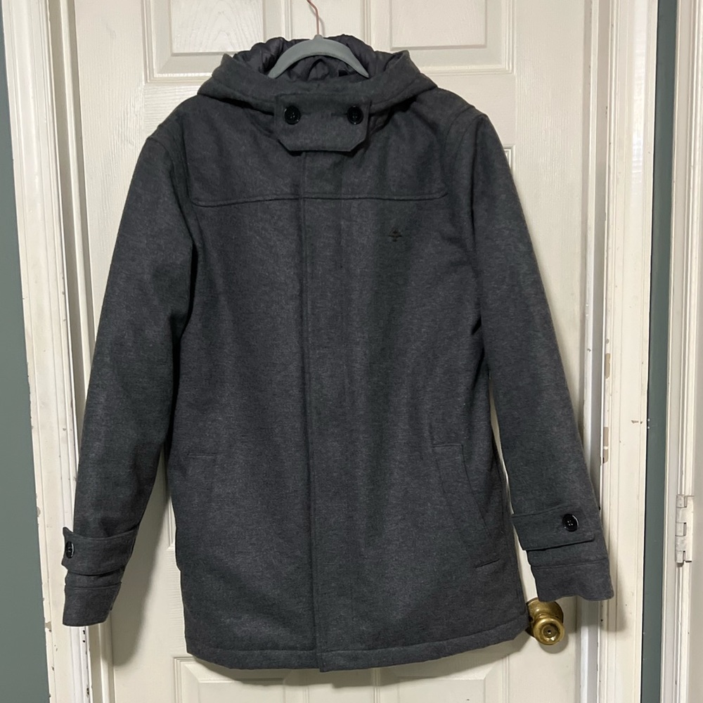 NWT $230 Lifted Research Kingsford Quilted Lined Wool Duffle Coat in Charcoal